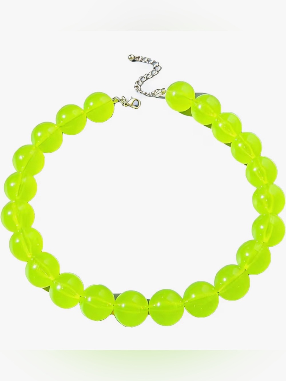 Neon Green Chunky  Bead Necklace-Acrylic Round Beaded Choker Statement Jewelry